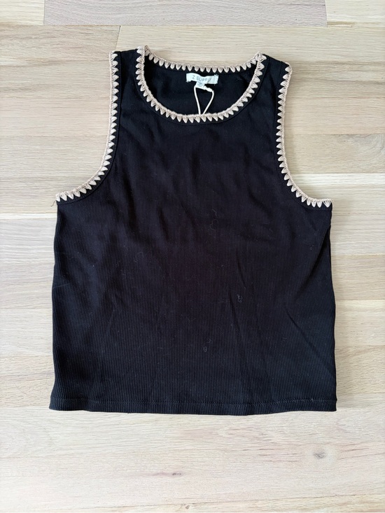 Z Supply Tops - Z Supply Black Ribbed Tank with Cream Scalloped Trim